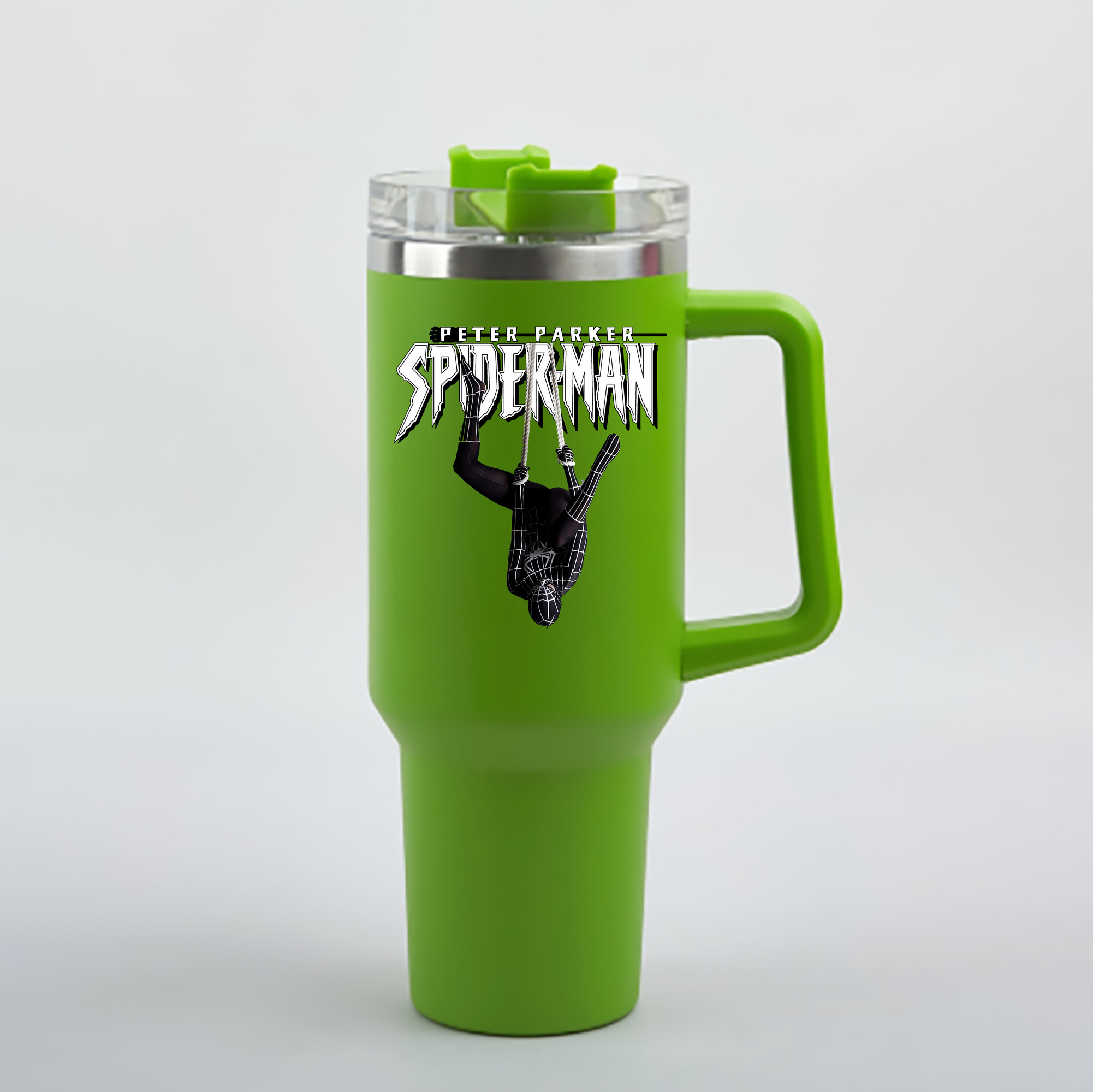 （画像用） Spider Man スパイダーマン 1200mL車用タンブラー - クリスタルステッカー（プラスチックストロー付き）